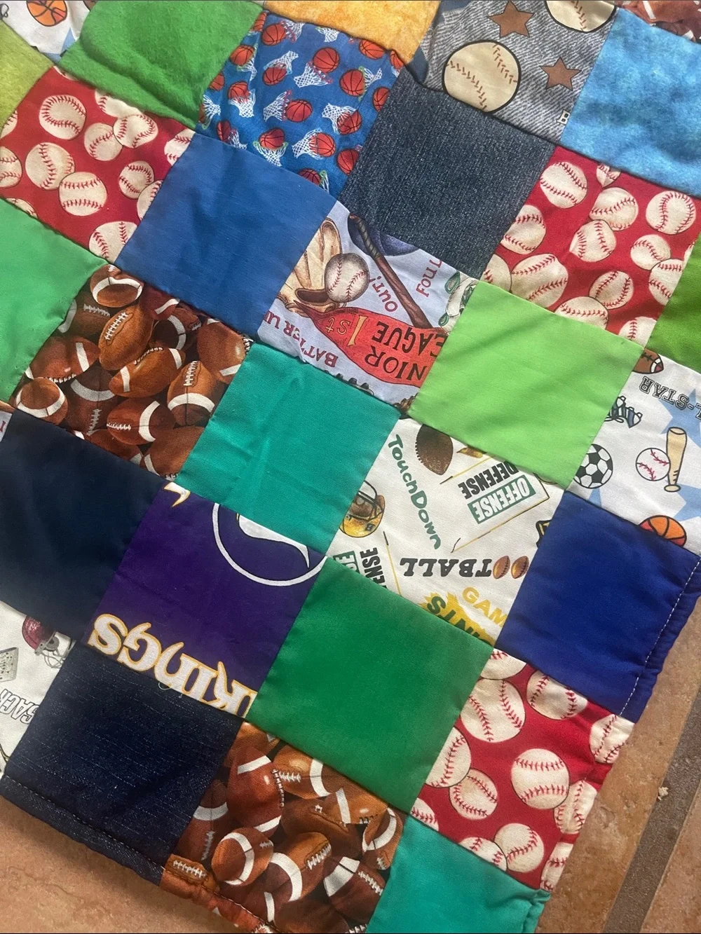 Unique handmade Patchwork Kids Blanket - Multicolor Quilted Squares